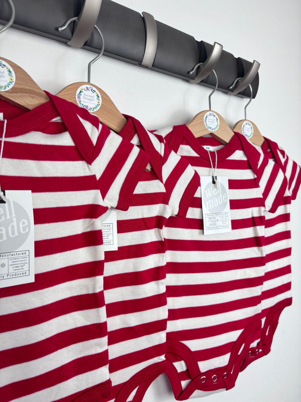 Mantis World Short Sleeve Body Suit - Red Stripe-Vests-Second Snuggle Preloved