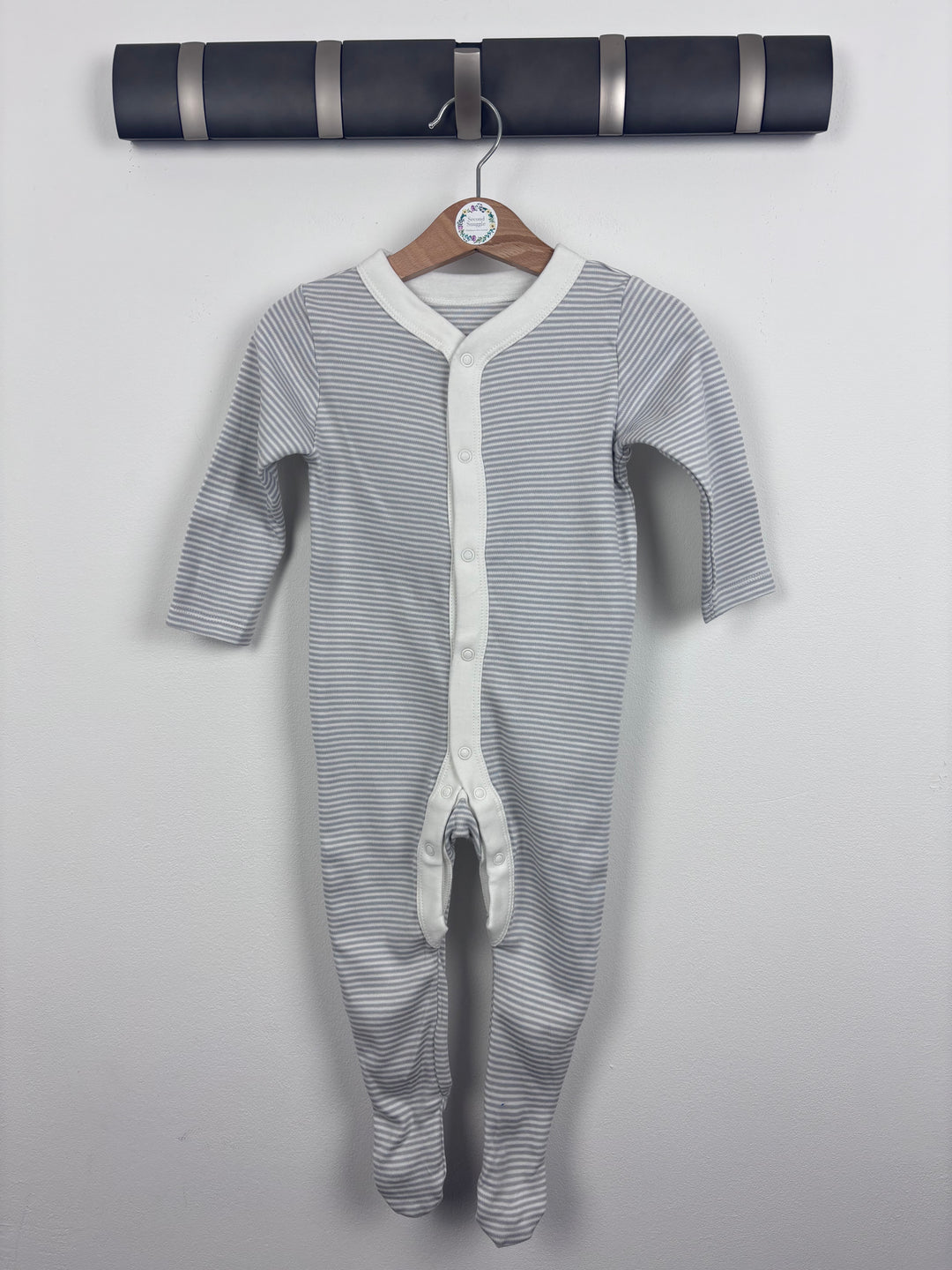 M&S Grey Stripe Sleepsuit-Sleepsuits-Second Snuggle Preloved