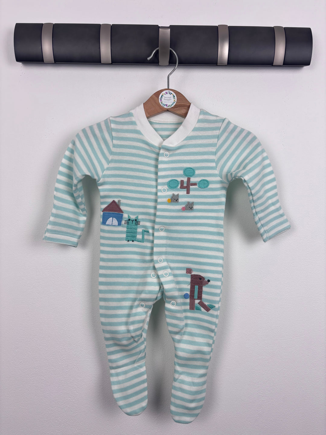 M&S Green Stripe Sleepsuit-Sleepsuits-Second Snuggle Preloved