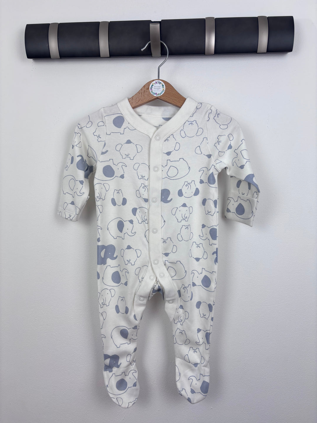 M&S Grey Elephant Sleepsuit 0-3 Months-Sleepsuits-Second Snuggle Preloved