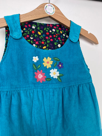 Frugi Reversible Floral/ Blue Dungarees 3-4 Years-Dungarees-Second Snuggle Preloved