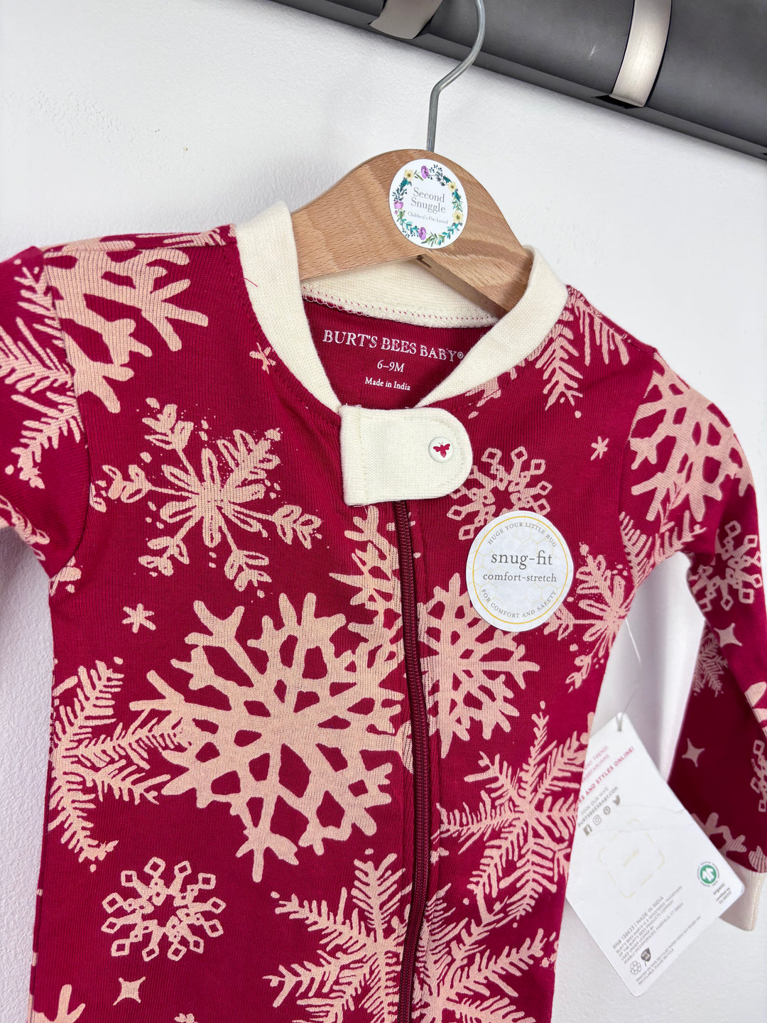 Burt Bees Snowflake Sleepsuit 6-9 Months-Sleepsuits-Second Snuggle Preloved