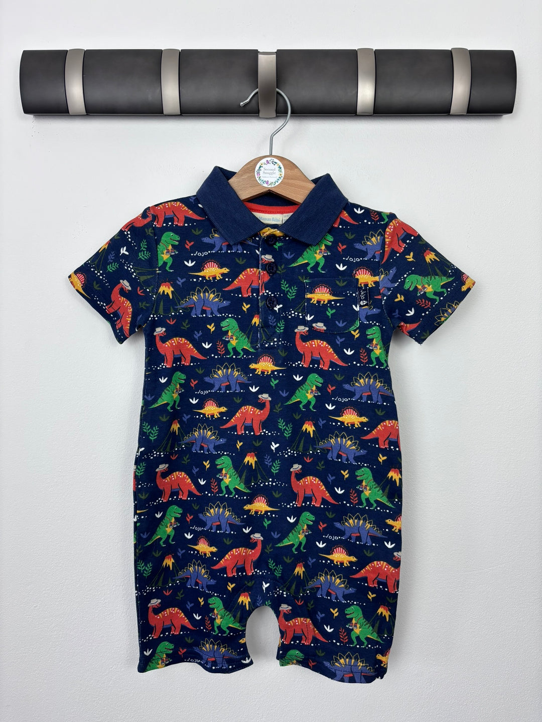 JoJo Maman Bebe Dinosaur Baby Romper-Rompers-Second Snuggle Preloved